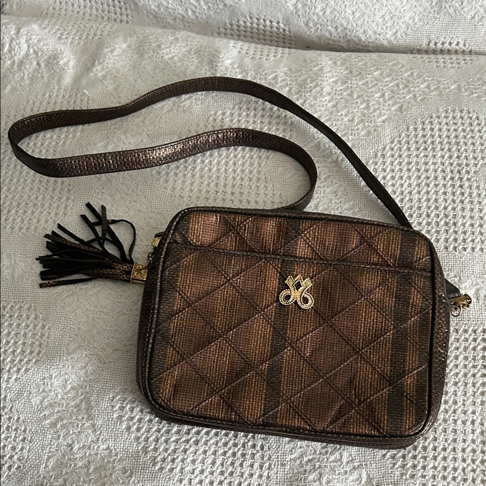 Elegant Brown Quilted Crossbody Bag with Tassel